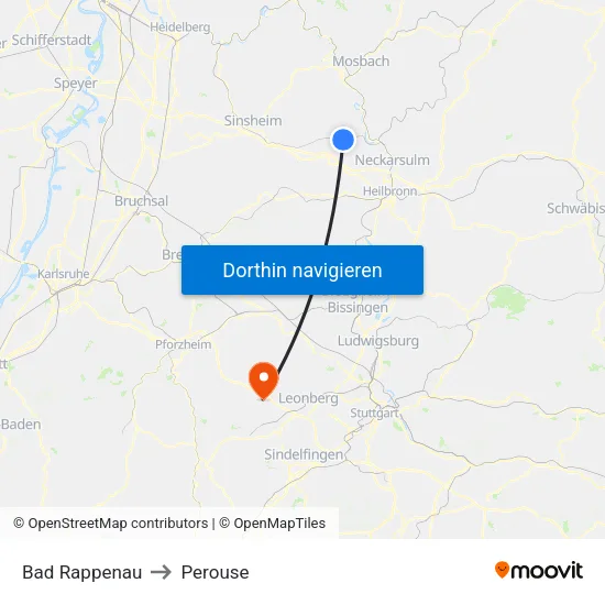 Bad Rappenau to Perouse map