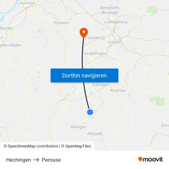 Hechingen to Perouse map