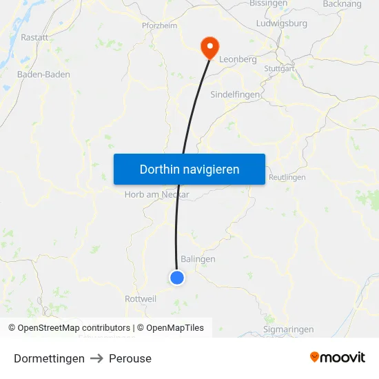 Dormettingen to Perouse map