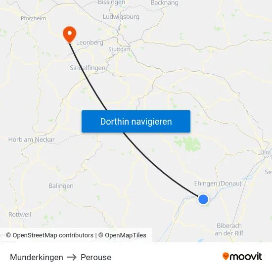 Munderkingen to Perouse map
