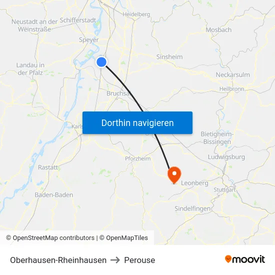 Oberhausen-Rheinhausen to Perouse map
