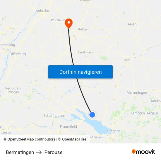 Bermatingen to Perouse map