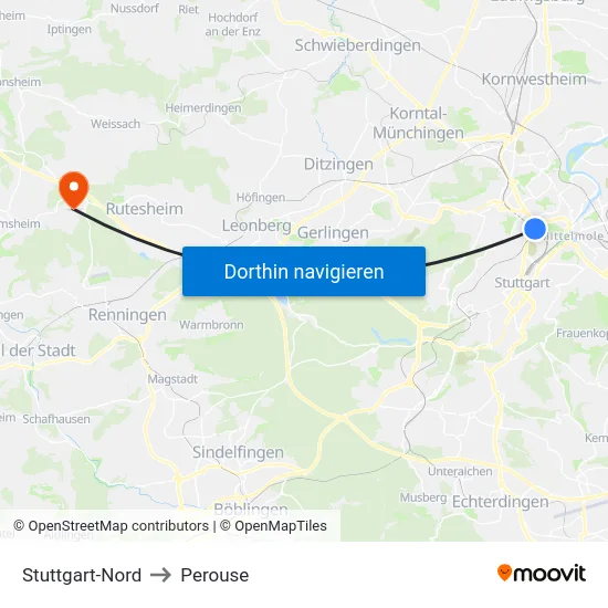 Stuttgart-Nord to Perouse map