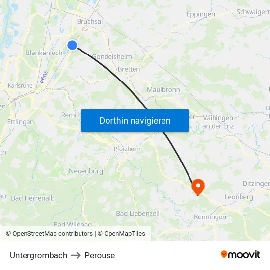 Untergrombach to Perouse map