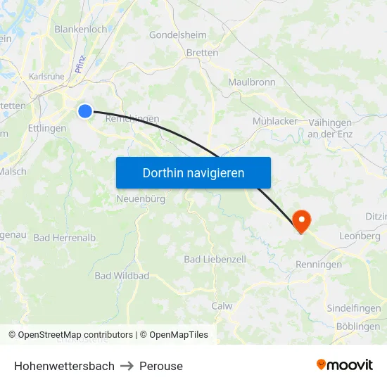 Hohenwettersbach to Perouse map