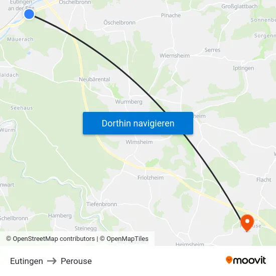 Eutingen to Perouse map