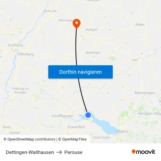Dettingen-Wallhausen to Perouse map