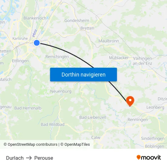 Durlach to Perouse map