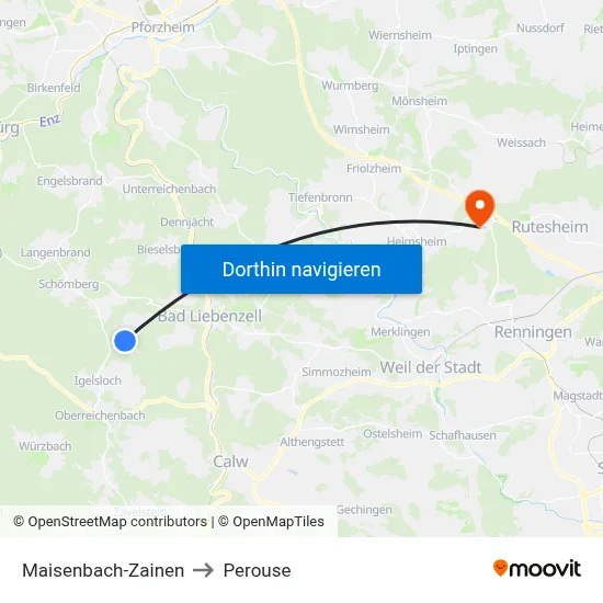 Maisenbach-Zainen to Perouse map