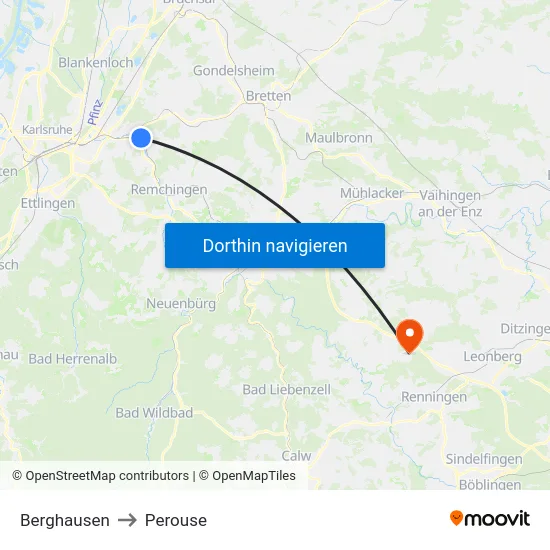 Berghausen to Perouse map