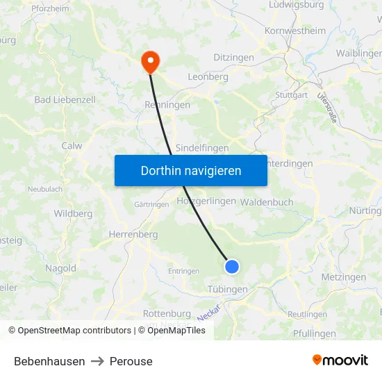 Bebenhausen to Perouse map