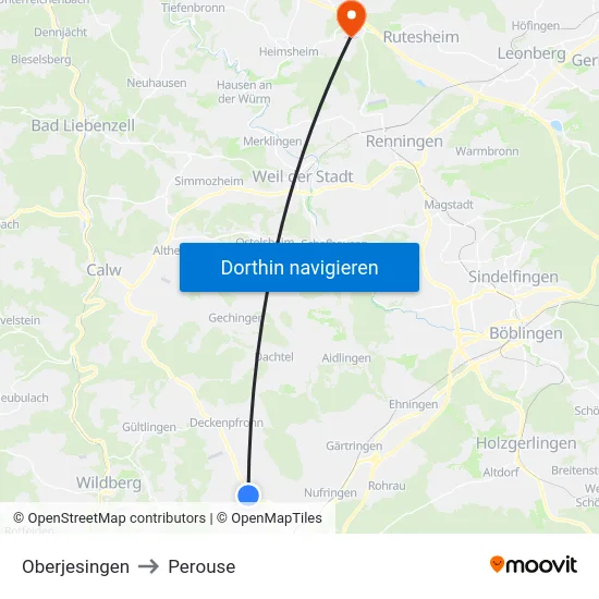 Oberjesingen to Perouse map