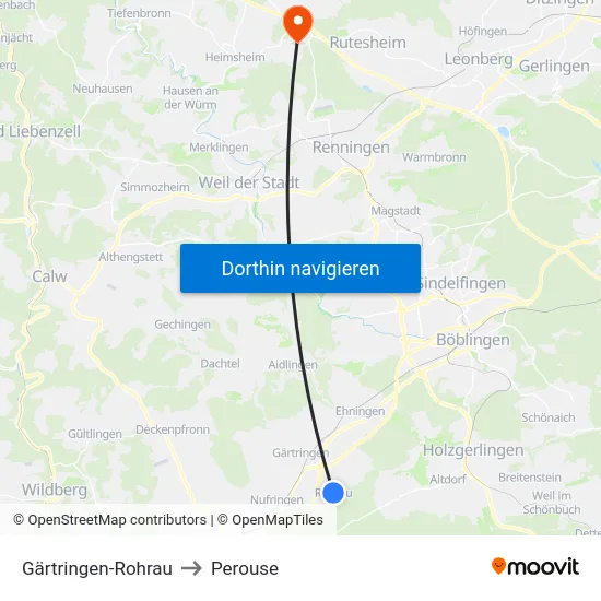 Gärtringen-Rohrau to Perouse map