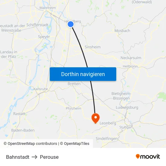 Bahnstadt to Perouse map