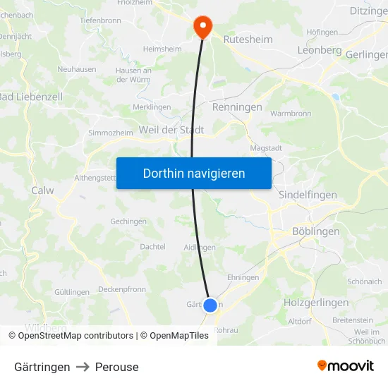 Gärtringen to Perouse map