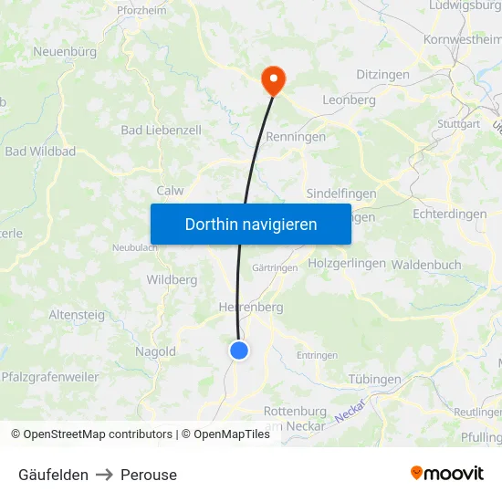 Gäufelden to Perouse map
