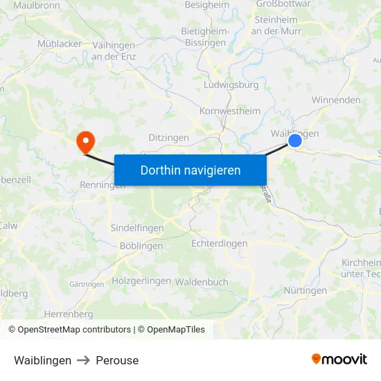 Waiblingen to Perouse map