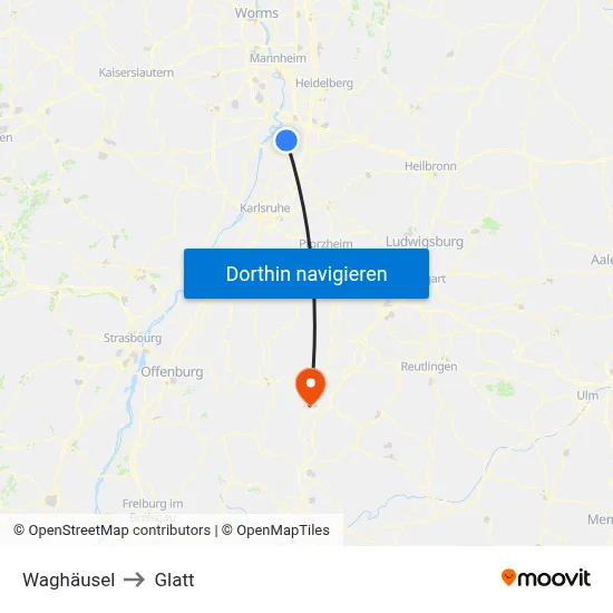 Waghäusel to Glatt map