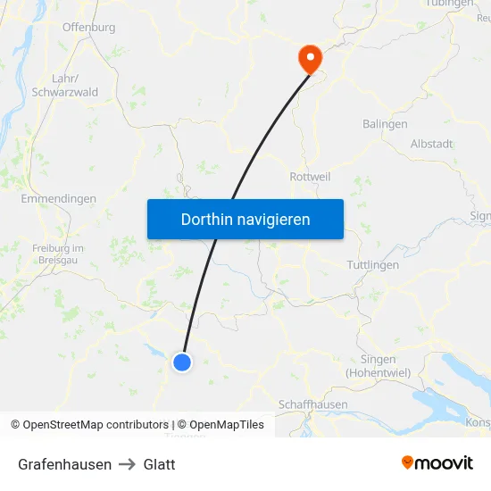Grafenhausen to Glatt map