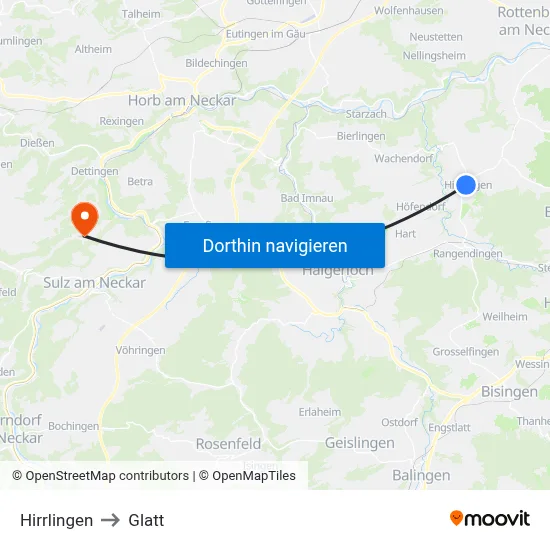 Hirrlingen to Glatt map