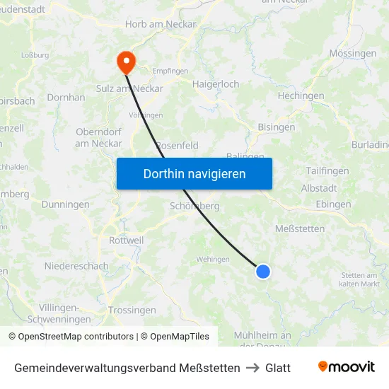 Gemeindeverwaltungsverband Meßstetten to Glatt map