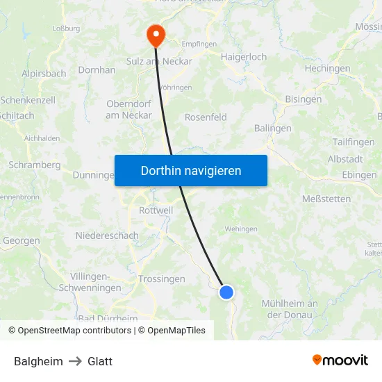 Balgheim to Glatt map