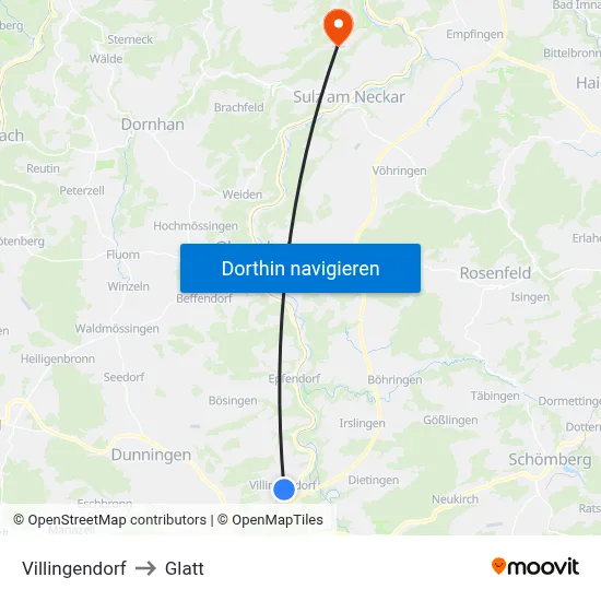 Villingendorf to Glatt map