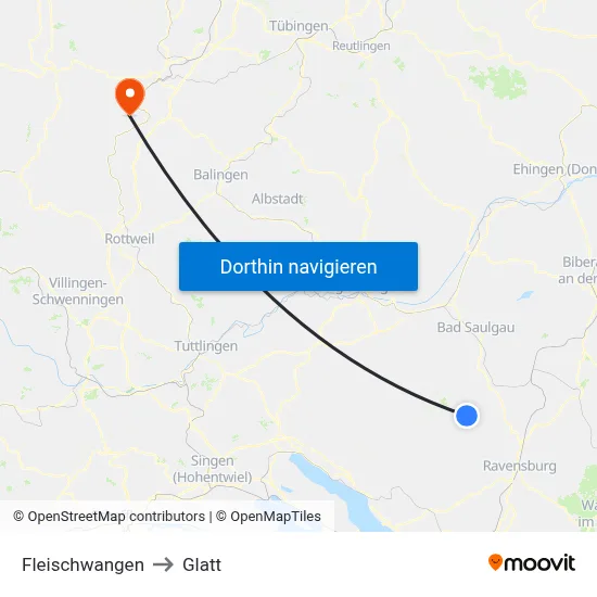 Fleischwangen to Glatt map
