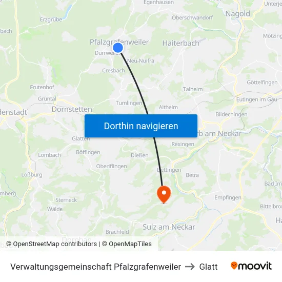 Verwaltungsgemeinschaft Pfalzgrafenweiler to Glatt map