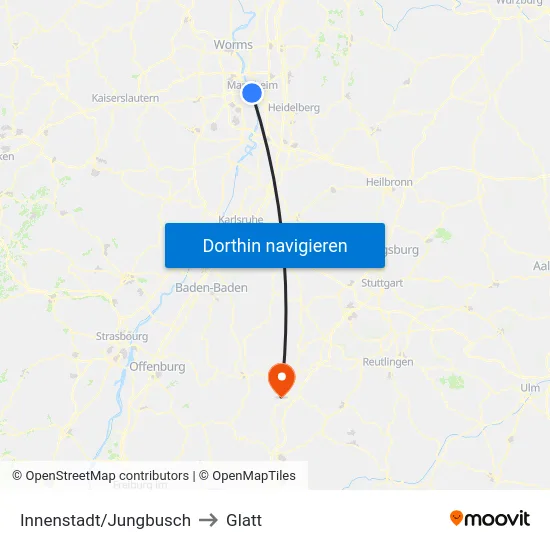 Innenstadt/Jungbusch to Glatt map