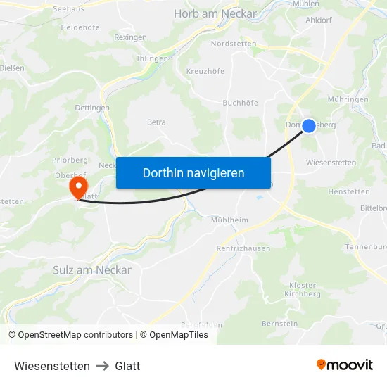Wiesenstetten to Glatt map