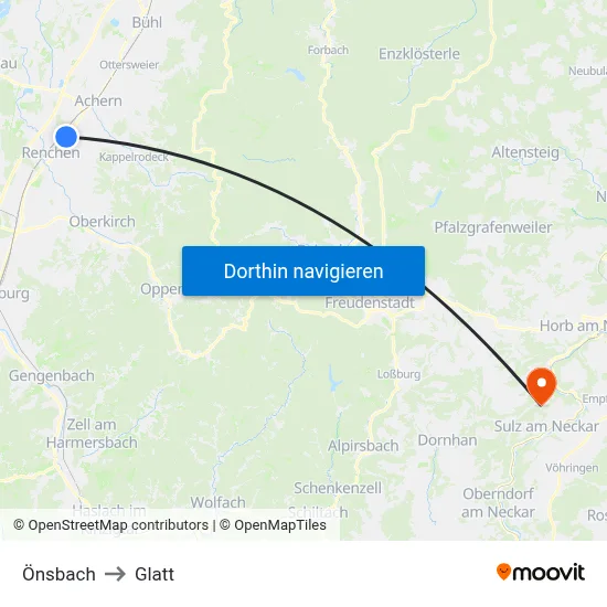 Önsbach to Glatt map