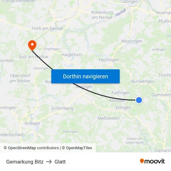 Gemarkung Bitz to Glatt map