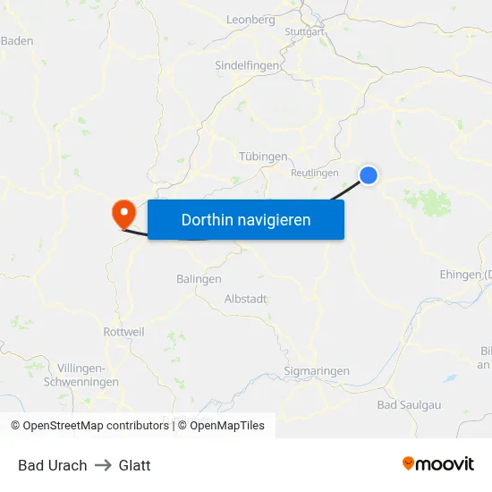 Bad Urach to Glatt map