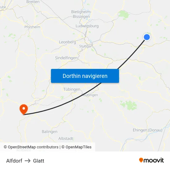 Alfdorf to Glatt map