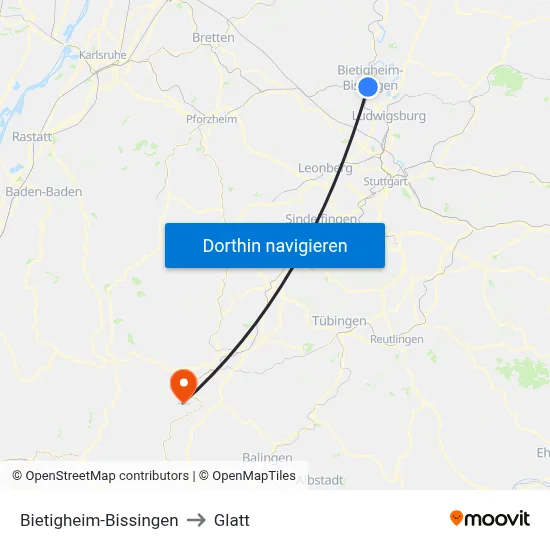 Bietigheim-Bissingen to Glatt map