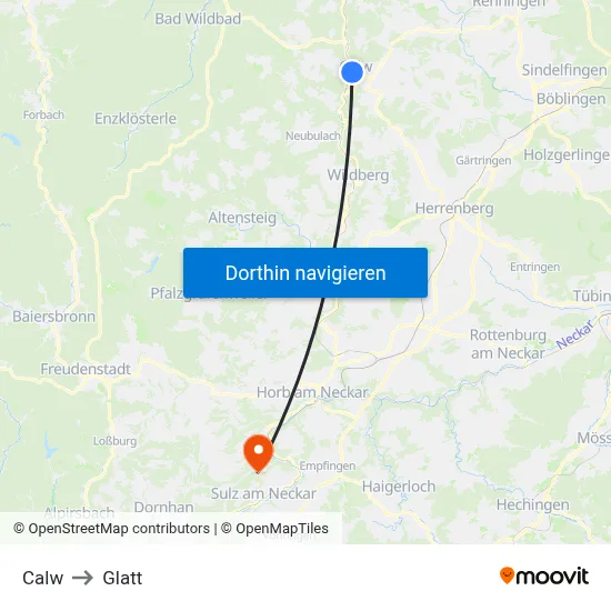 Calw to Glatt map