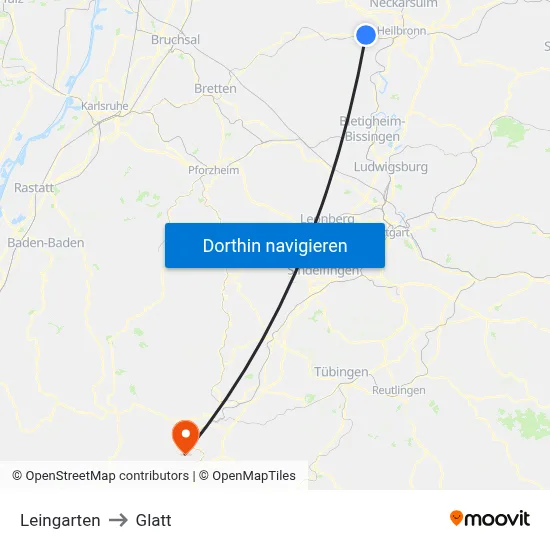 Leingarten to Glatt map