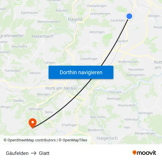 Gäufelden to Glatt map