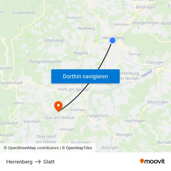 Herrenberg to Glatt map