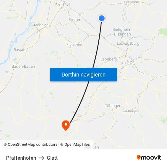 Pfaffenhofen to Glatt map