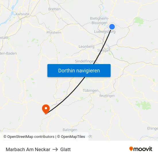 Marbach Am Neckar to Glatt map