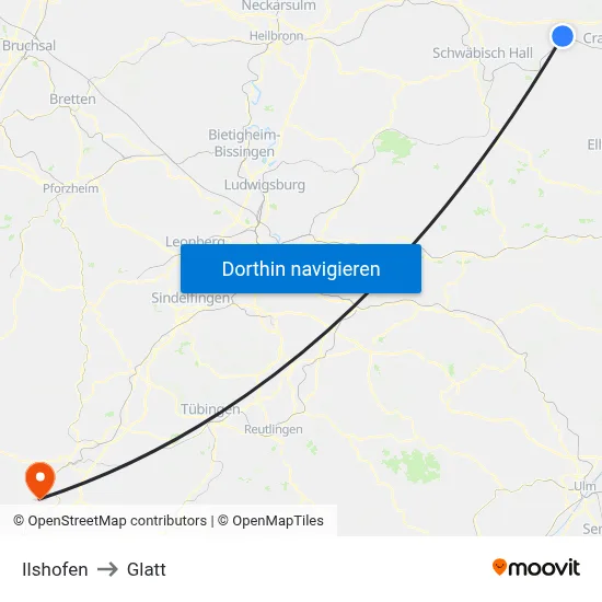 Ilshofen to Glatt map