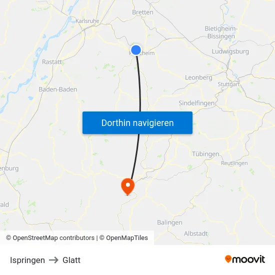 Ispringen to Glatt map