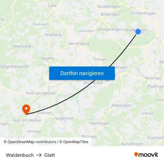 Waldenbuch to Glatt map