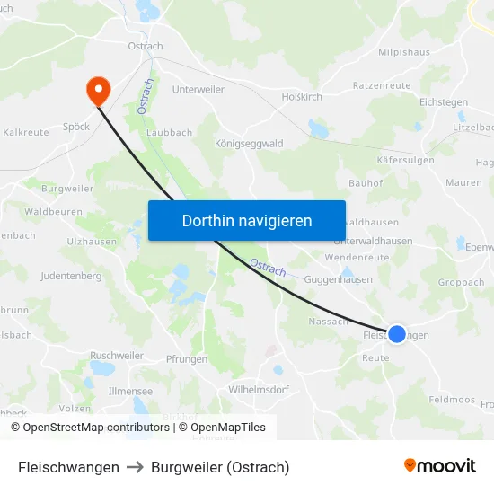 Fleischwangen to Burgweiler (Ostrach) map