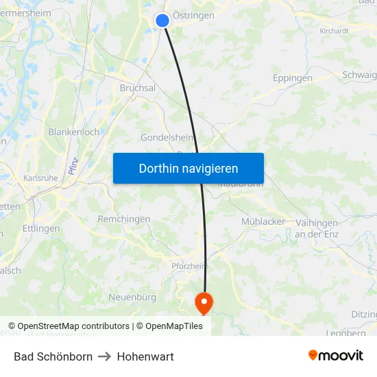 Bad Schönborn to Hohenwart map