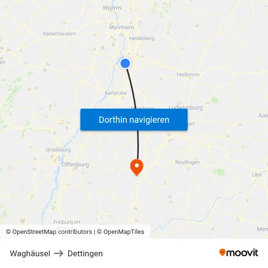Waghäusel to Dettingen map