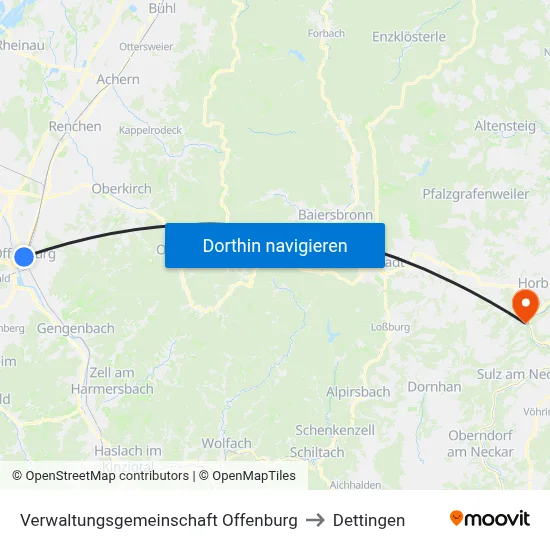 Verwaltungsgemeinschaft Offenburg to Dettingen map