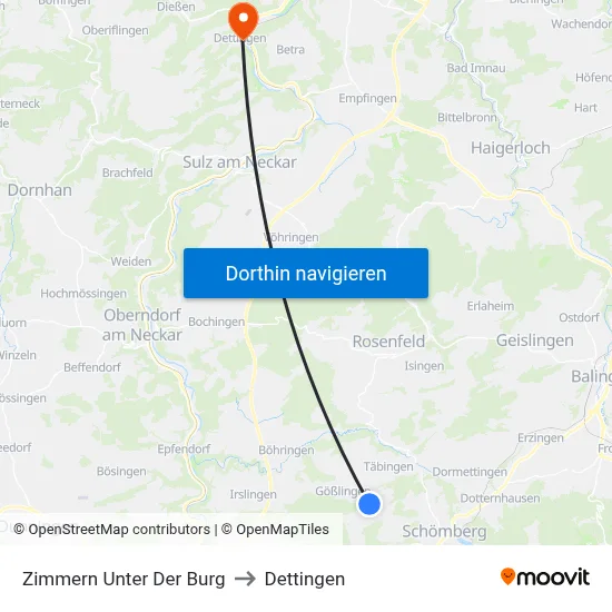 Zimmern Unter Der Burg to Dettingen map